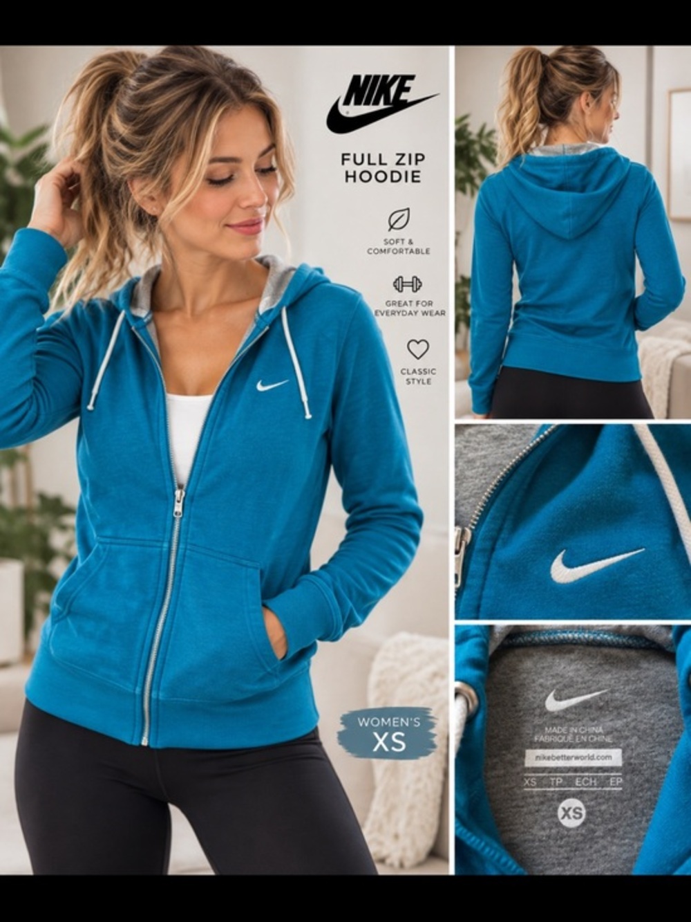 Nike Women’s Teal Blue Full Zip Hoodie Sweatshirt Size XS